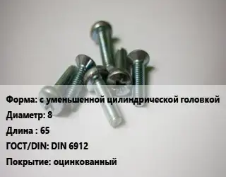 Винт с уменьшенной цилиндрической головкой 8х65 DIN 6912 оцинкованный